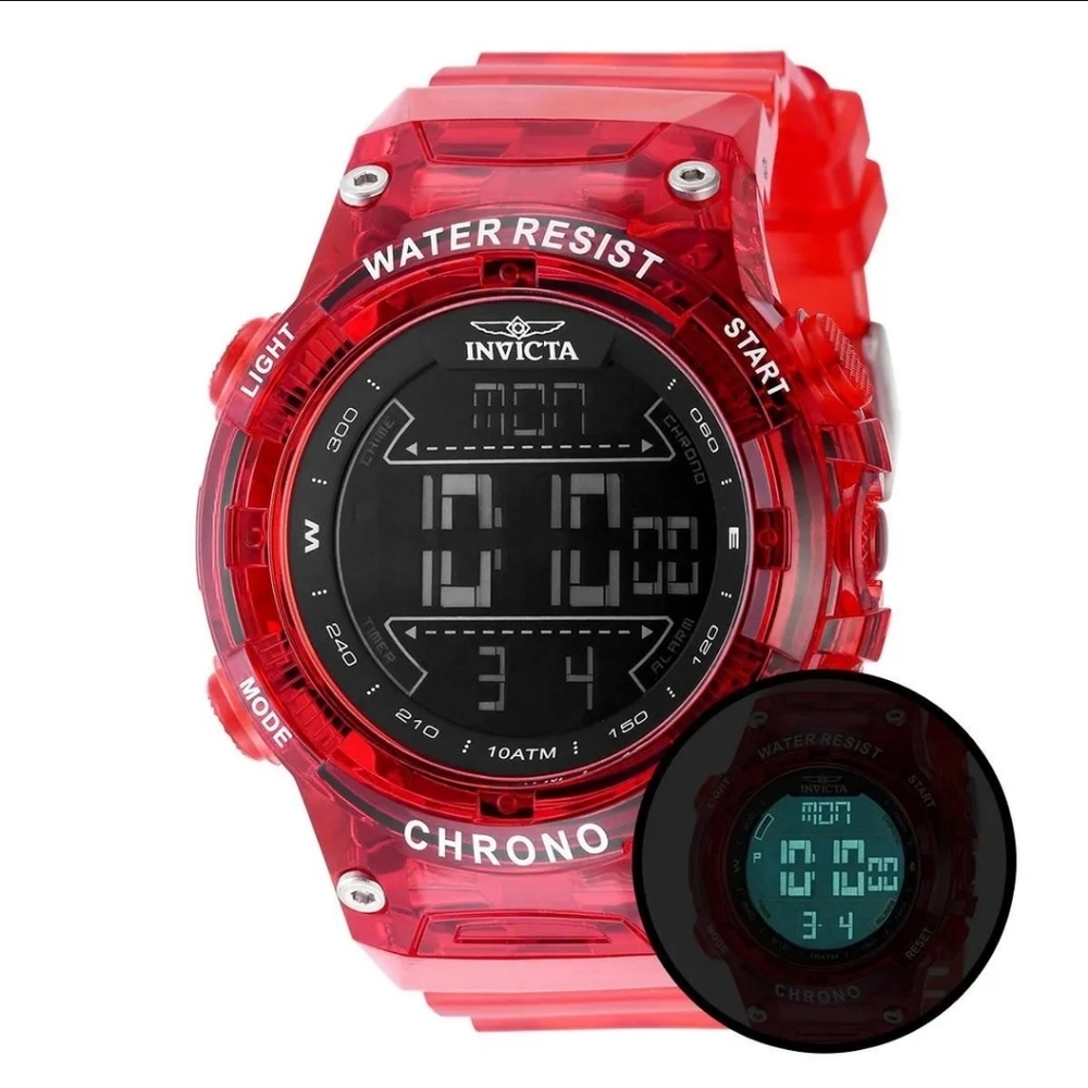 Invicta 49045 Racing Burnout Digital Transparent Red 52mm Watch
